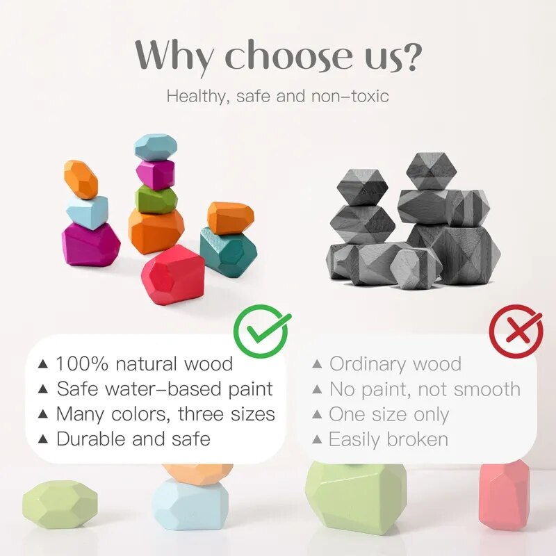 Wooden Stacking Stones Set, 18 Colorful Balance Pieces