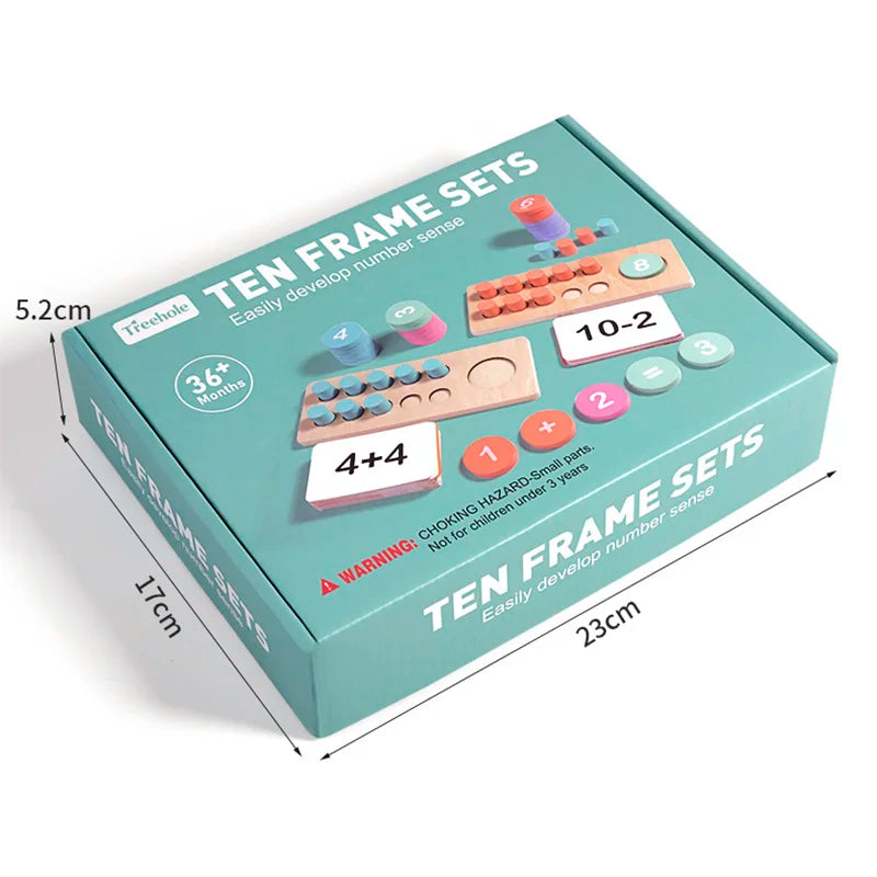 Ten Frame Math Toy Set with Counting Cards and Wooden Blocks