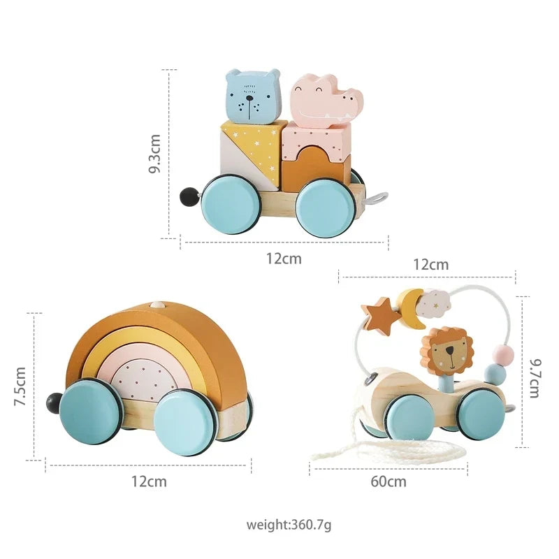 Wooden Pull Toy Train with Stacking Animals and Shapes