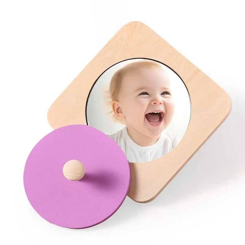 Wooden Peekaboo Mirror with Sliding Disc