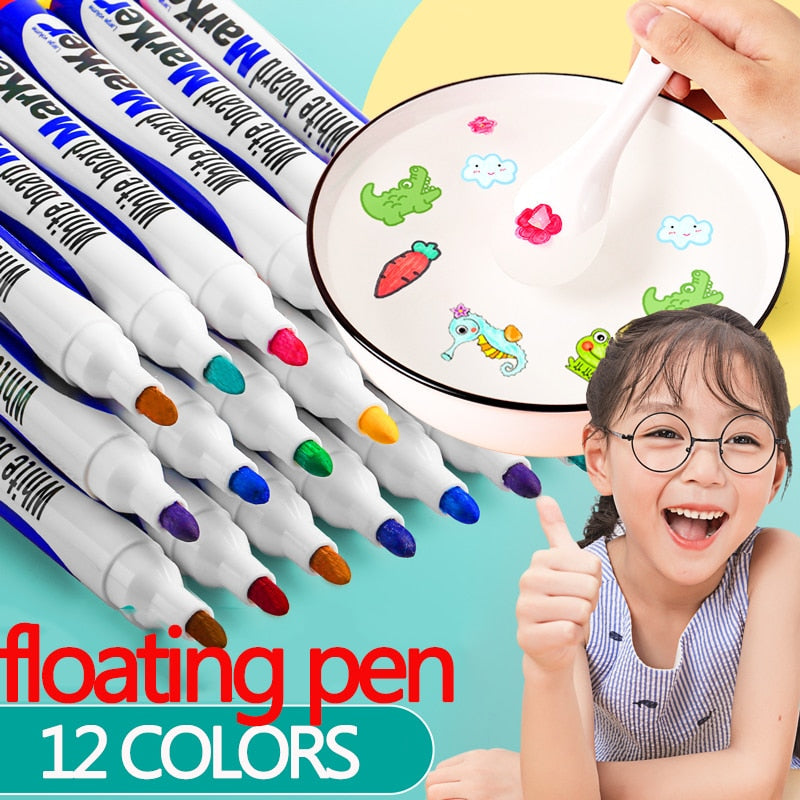 Water Floating Pens Set with 12 Colors and Spoon