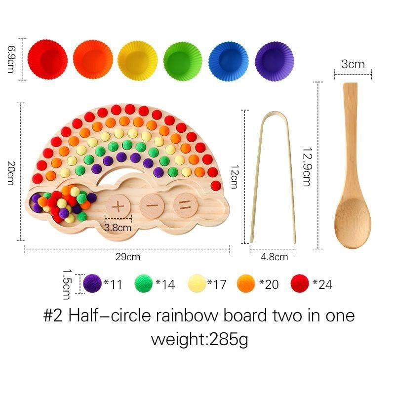 Wooden Rainbow Sorting Toy with Colorful Balls & Clip