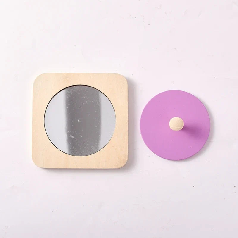 Wooden Peekaboo Mirror with Sliding Disc