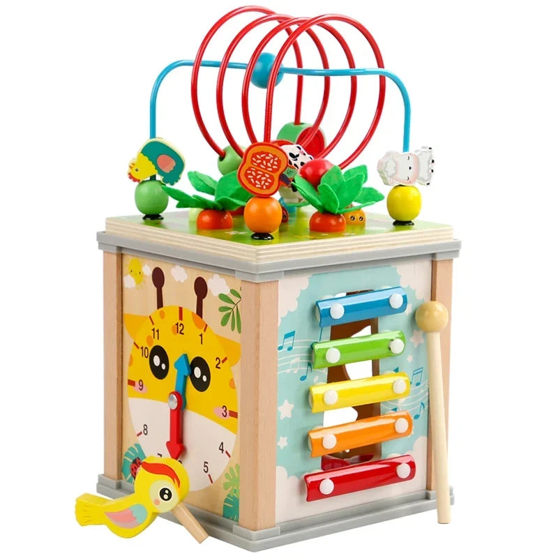 Wooden Activity Cube with Bead Maze and Xylophone