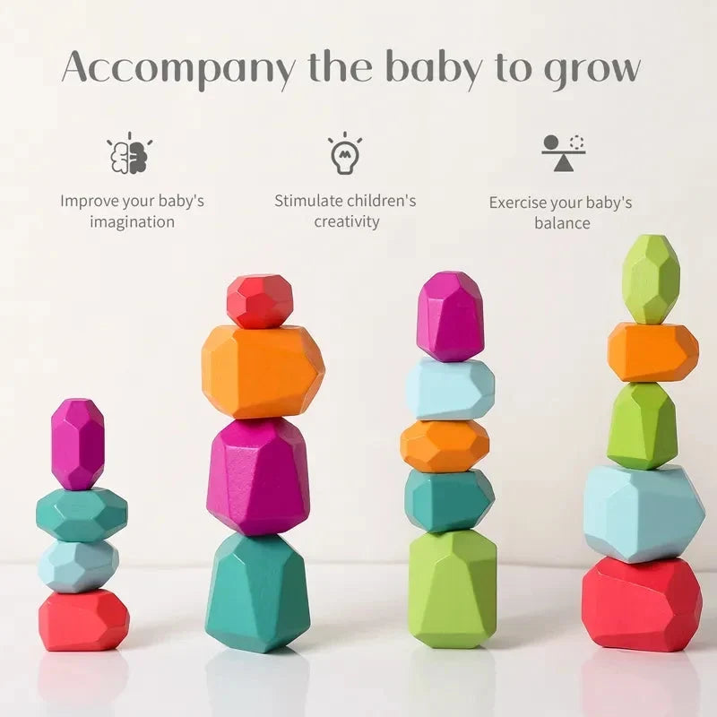 Wooden Stacking Stones Set, 18 Colorful Balance Pieces