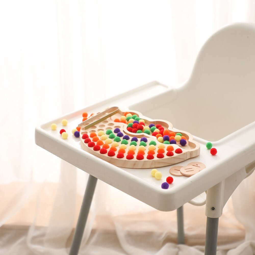 Wooden Rainbow Sorting Toy with Colorful Balls & Clip