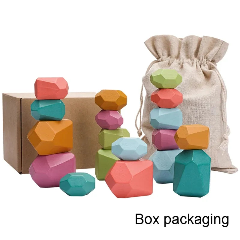 Wooden Stacking Stones Set, 18 Colorful Balance Pieces