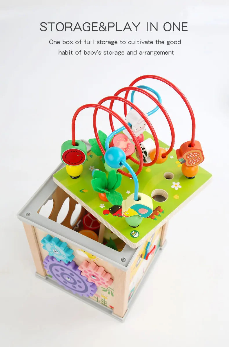 Wooden Activity Cube with Bead Maze and Xylophone