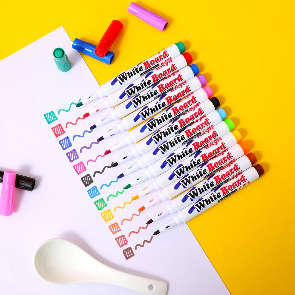 Water Floating Pens Set with 12 Colors and Spoon