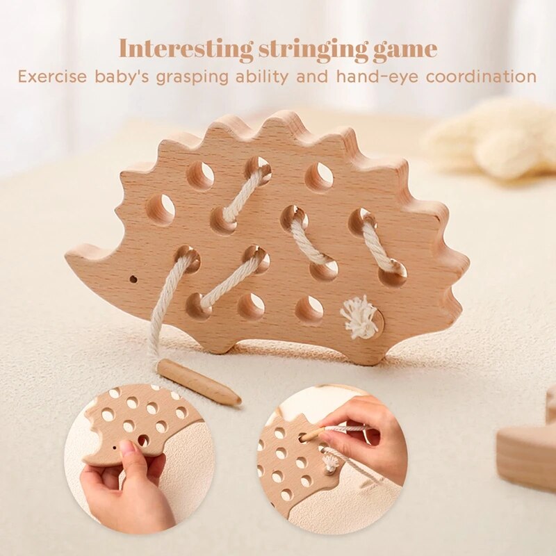 Wooden Lacing Toy Dinosaur Shape for Fine Motor Skills