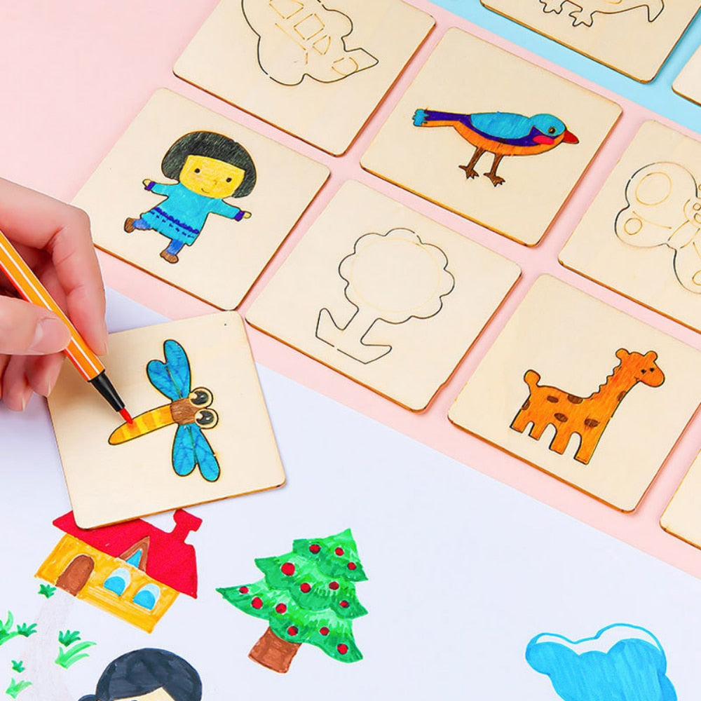 Wooden Drawing Stencils with 20 Engraved Templates