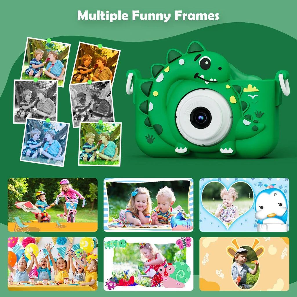 Kids Digital Camera with Dinosaur Design and 32GB Card
