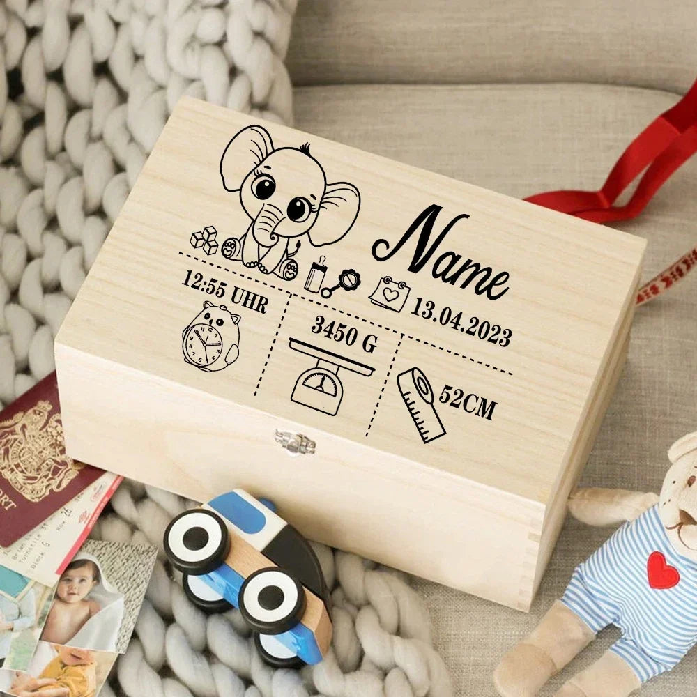 Wooden Memory Box with Personalized Birth Details Engraving