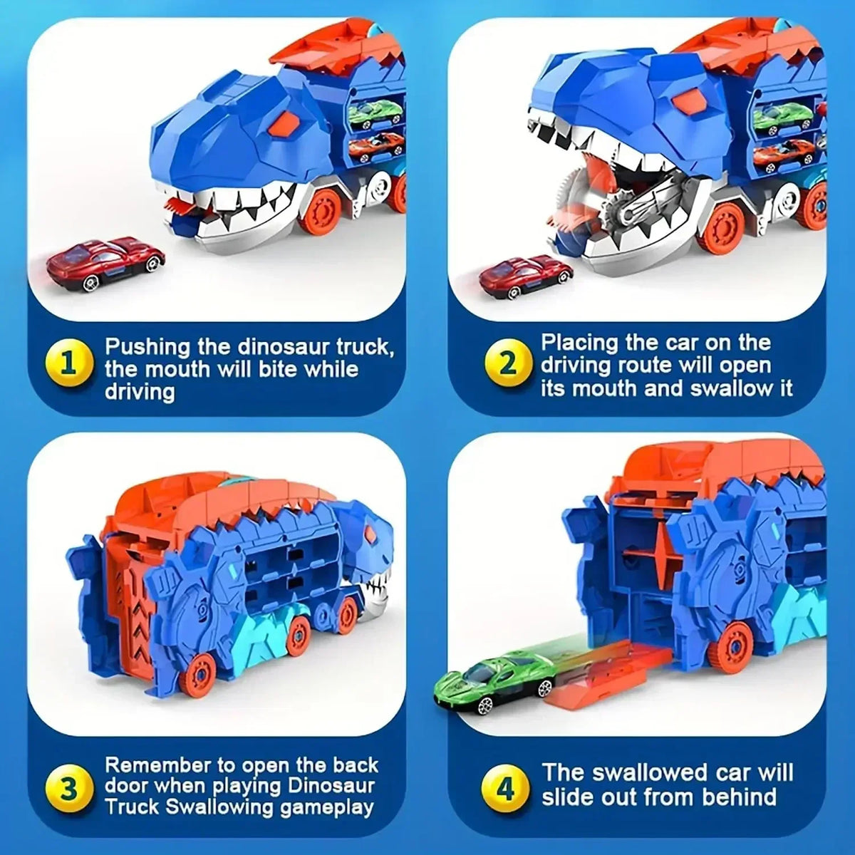 Dinosaur Truck Toy with Car Storage and Ramp