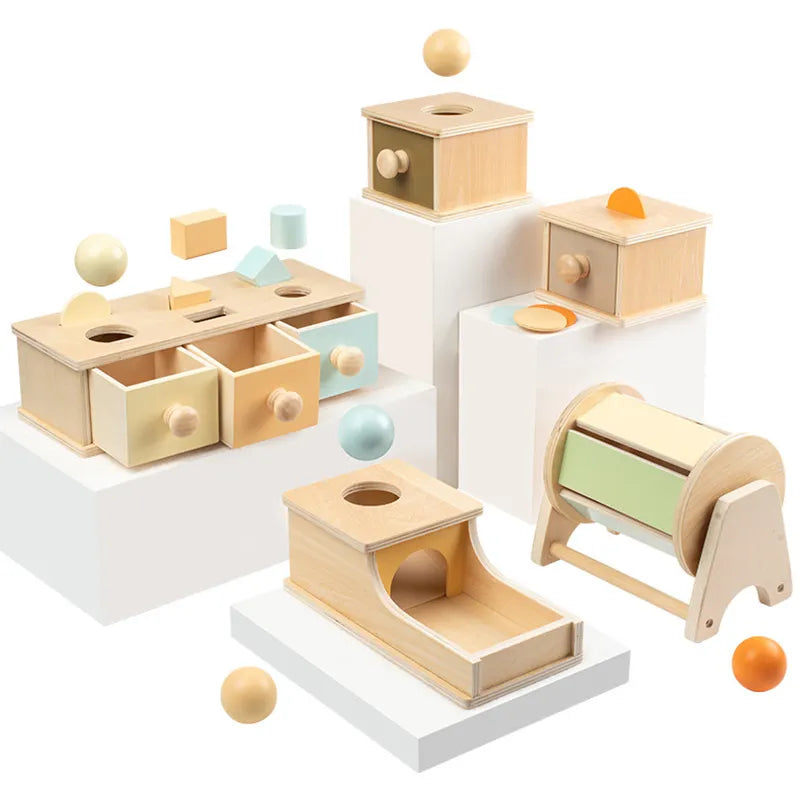 Wooden Object Permanence Box Set with Multiple Activities
