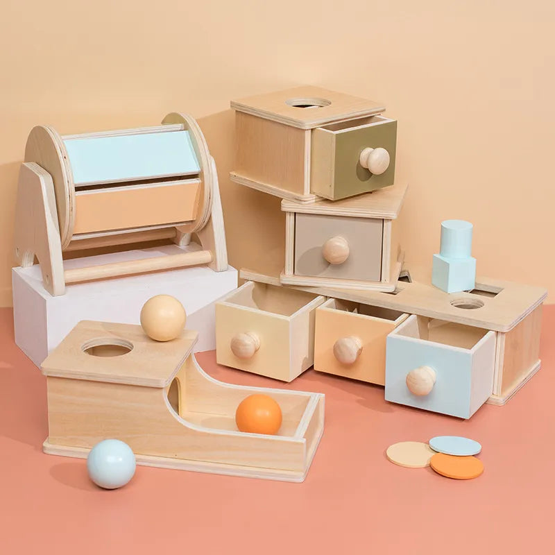 Wooden Object Permanence Box Set with Multiple Activities