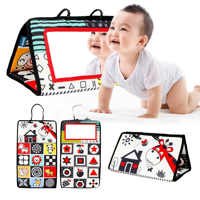 Tummy Time Mirror with High-Contrast Patterns and Portable Stand