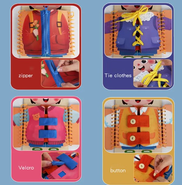 Montessori Busy Board Book, Dress-Up Skills Learning