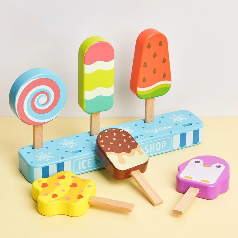 Wooden Ice Cream Toy Set with Colorful Popsicles