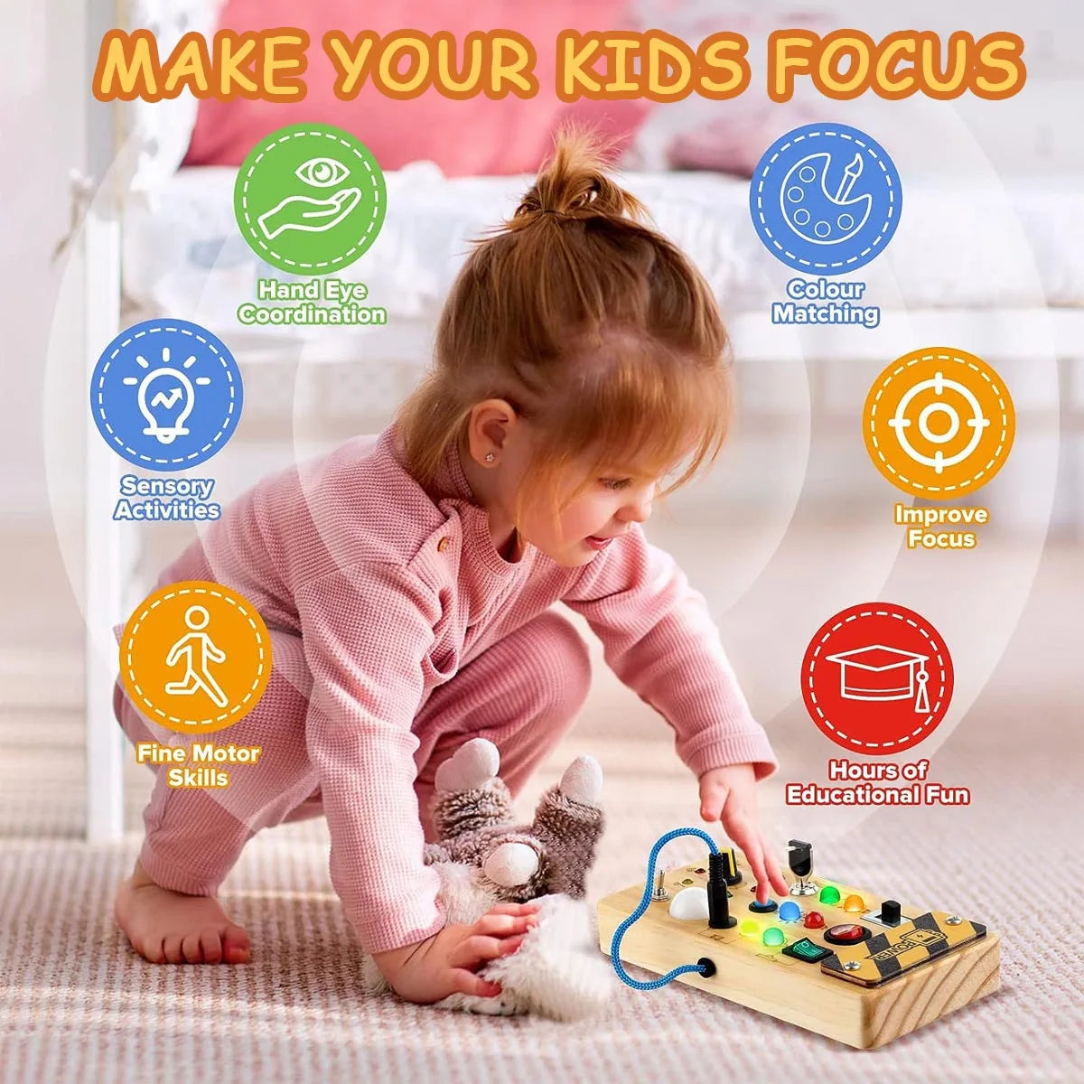 Busy Board for Toddlers with Switches and Lights