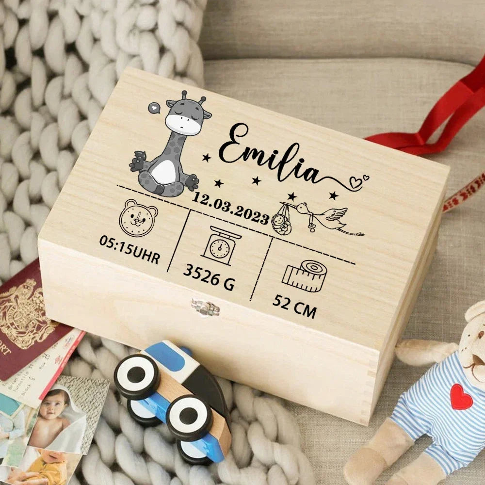 Wooden Memory Box with Personalized Birth Details Engraving