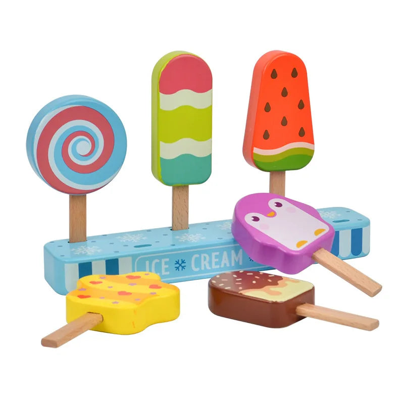 Wooden Ice Cream Toy Set with Colorful Popsicles