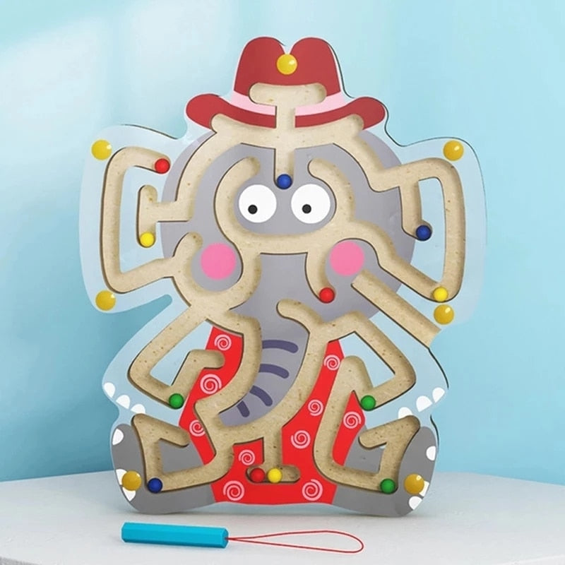 Magnetic Maze Toy, Wooden Owl Design with Wand