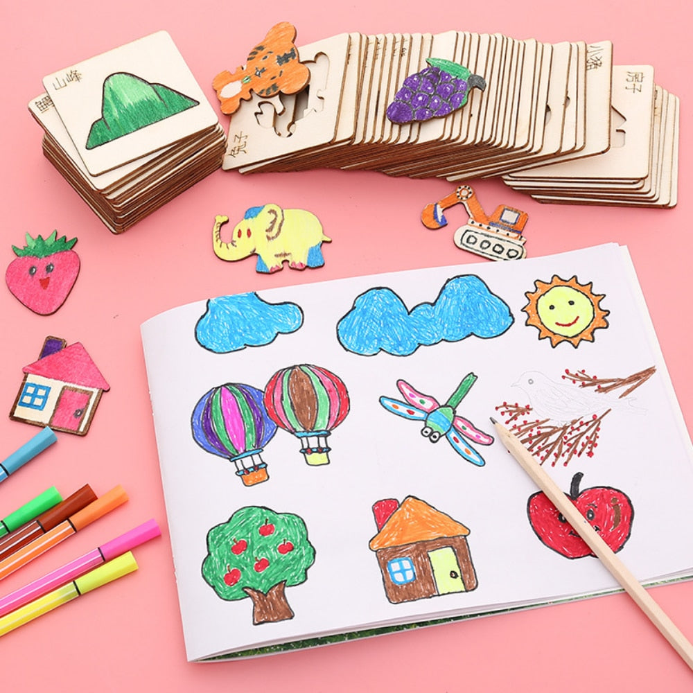 Wooden Drawing Stencils with 20 Engraved Templates