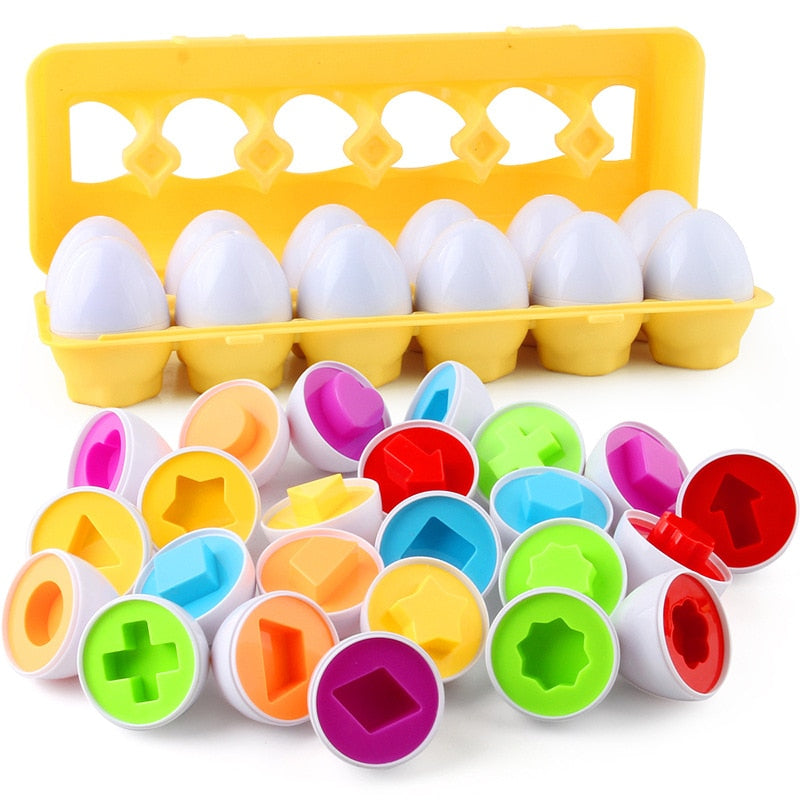Shape Sorting Eggs Matching Game with Storage Carton