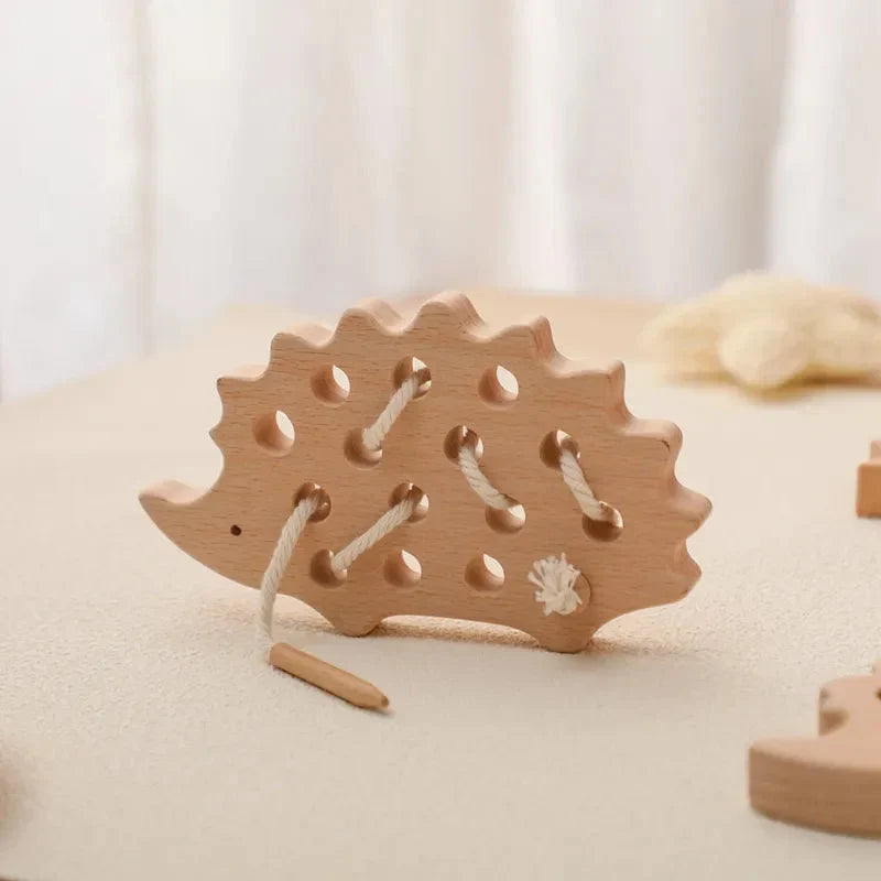 Wooden Lacing Toy Dinosaur Shape for Fine Motor Skills