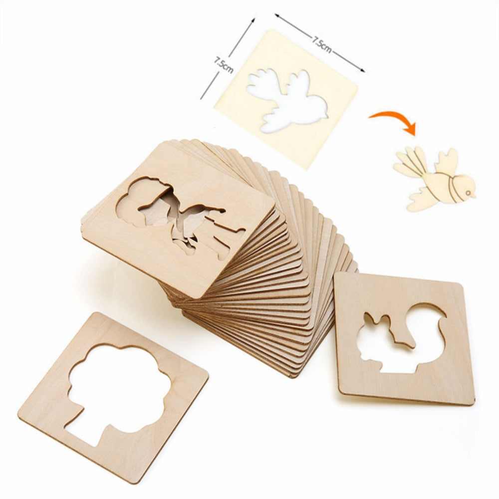 Wooden Drawing Stencils with 20 Engraved Templates