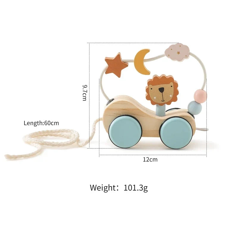 Wooden Pull Toy Train with Stacking Animals and Shapes