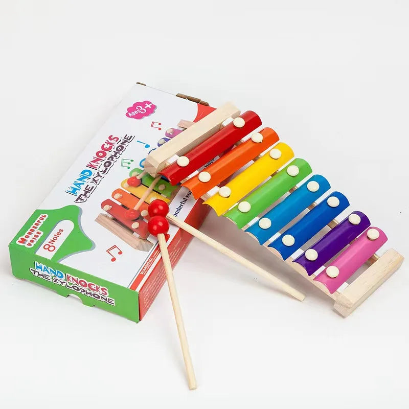 Wooden Xylophone with 8 Colorful Metal Keys