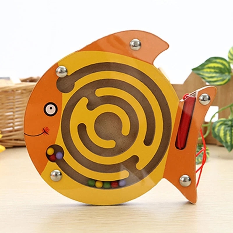 Magnetic Maze Toy, Wooden Owl Design with Wand