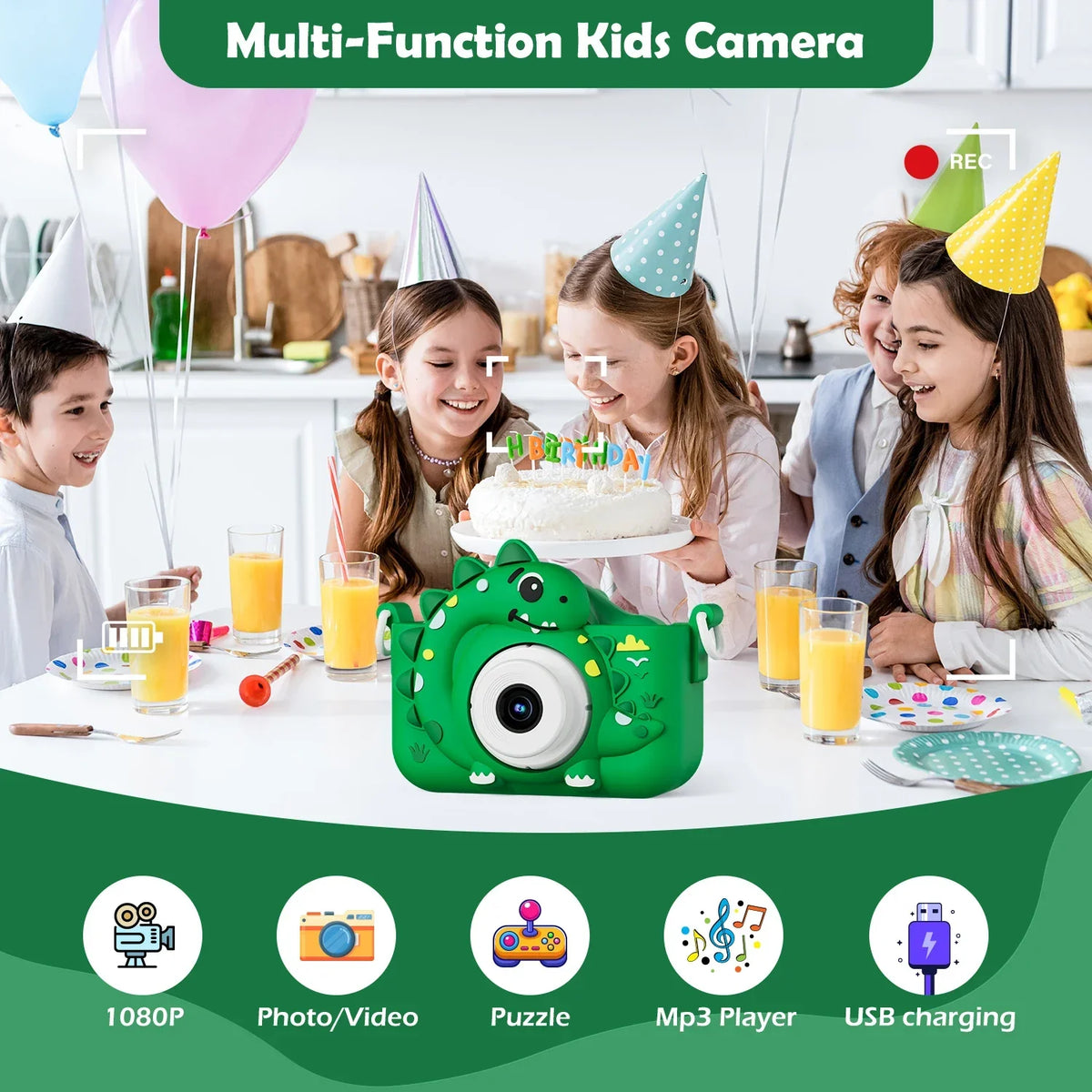 Kids Digital Camera with Dinosaur Design and 32GB Card