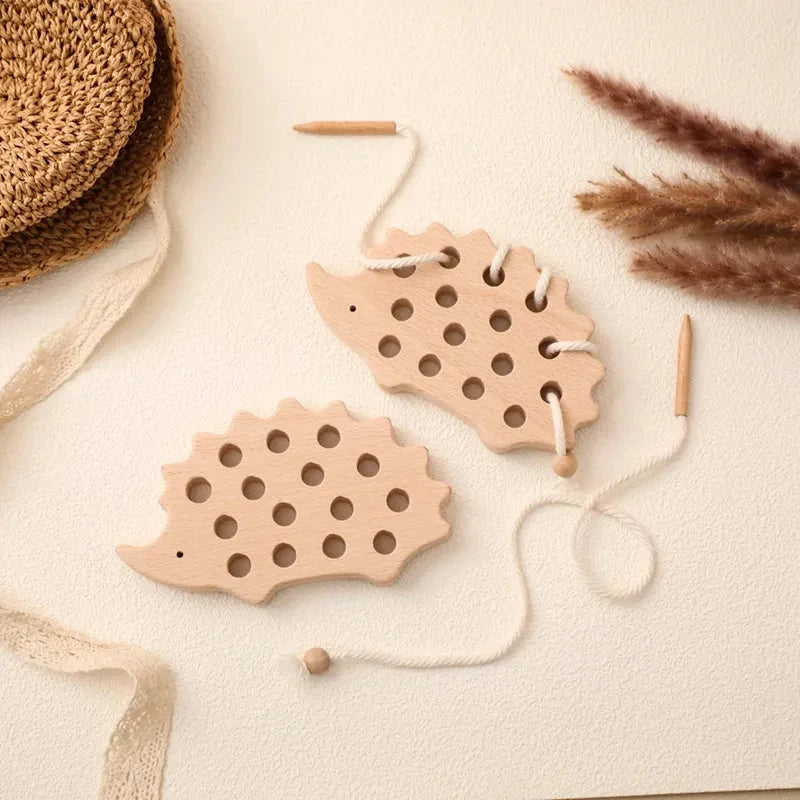 Wooden Lacing Toy Dinosaur Shape for Fine Motor Skills