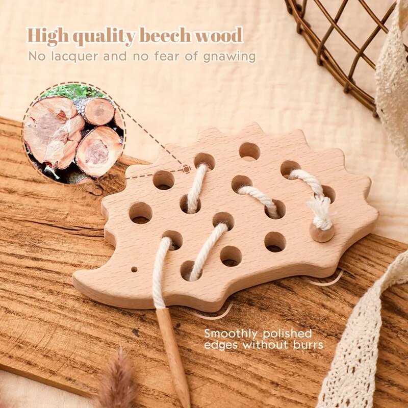 Wooden Lacing Toy Dinosaur Shape for Fine Motor Skills
