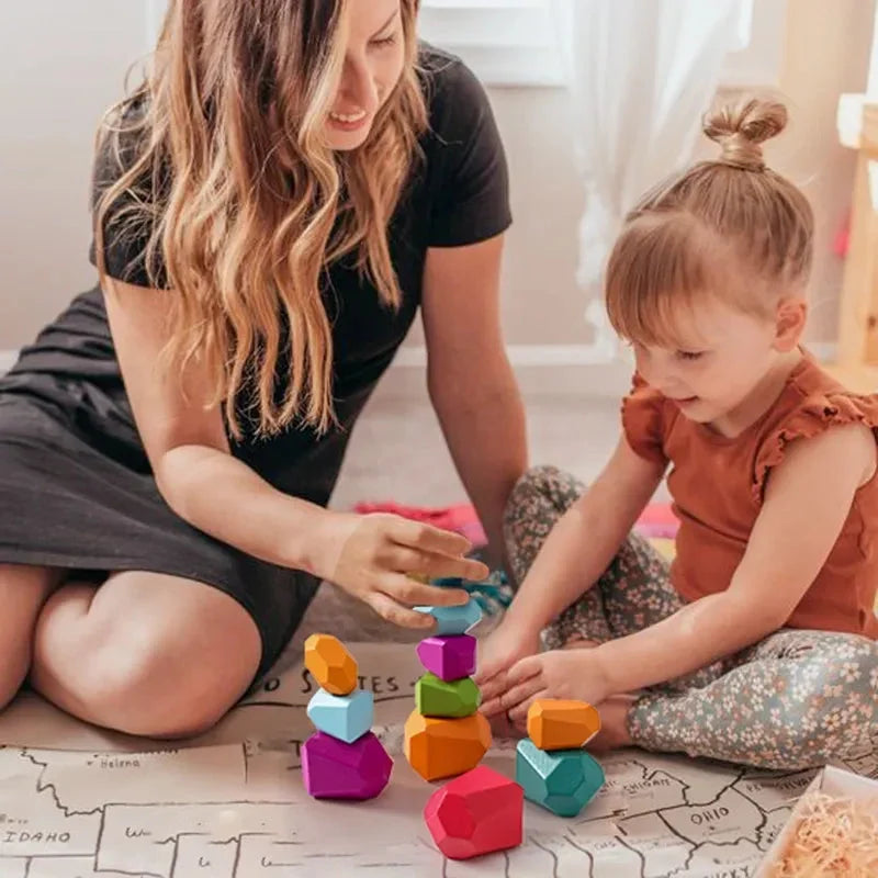 Wooden Stacking Stones Set, 18 Colorful Balance Pieces