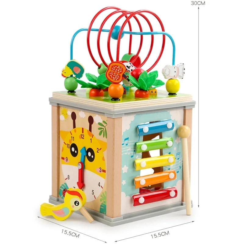Wooden Activity Cube with Bead Maze and Xylophone