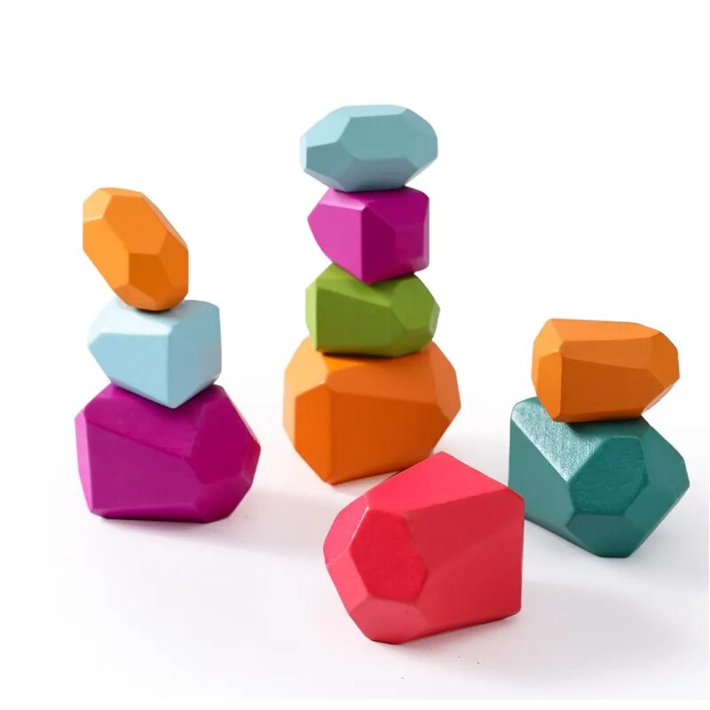Wooden Stacking Stones Set, 18 Colorful Balance Pieces
