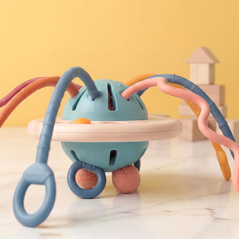 Baby Sensory Toy with Silicone Textures and Pull Cords