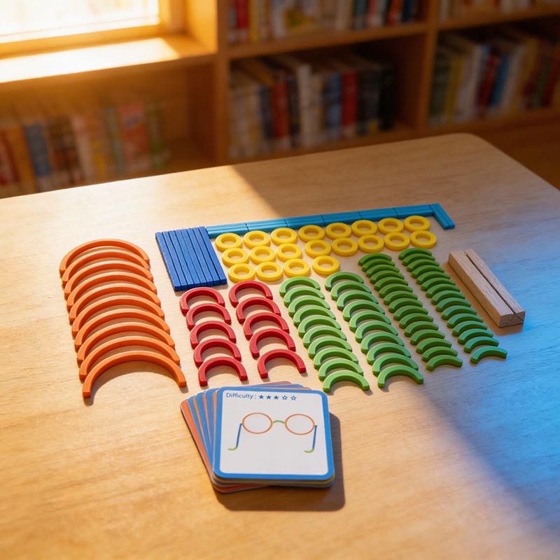 Pattern Building Game with Wooden Sticks and Challenge Cards