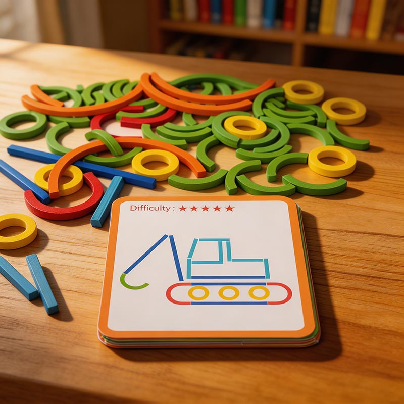 Pattern Building Game with Wooden Sticks and Challenge Cards