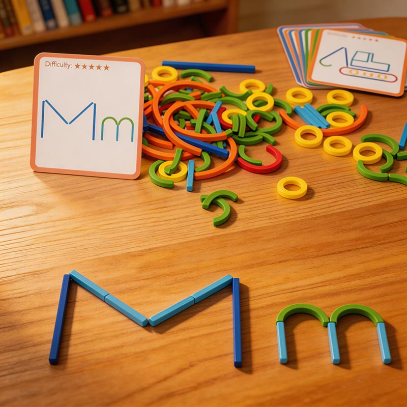 Pattern Building Game with Wooden Sticks and Challenge Cards