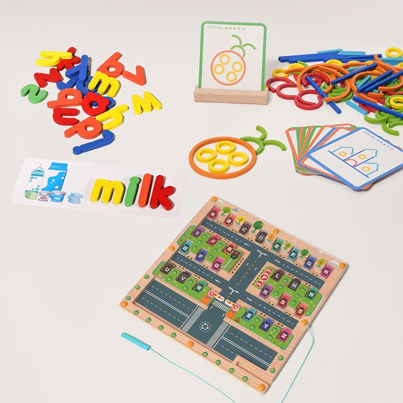 Montessori Alphabet Learning Set with Parking Maze and Spelling Game
