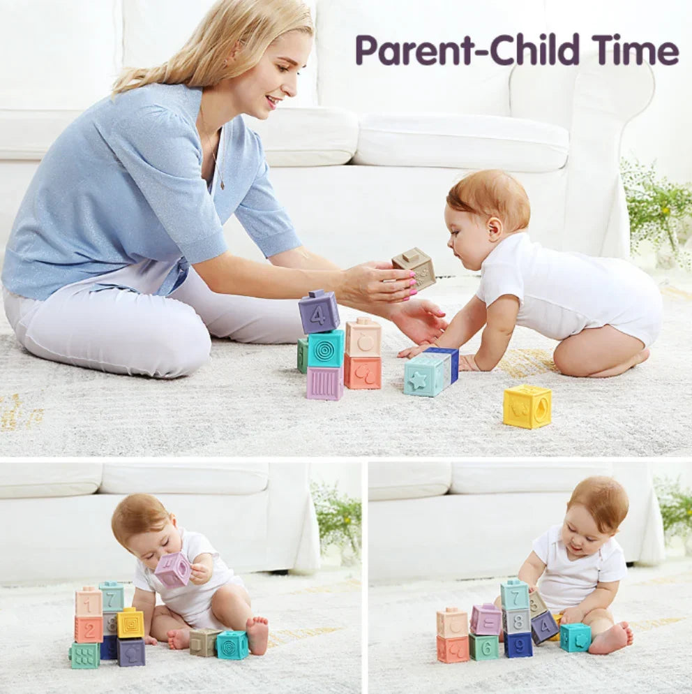 Soft Baby Blocks, 12-Piece Silicone Sensory Set