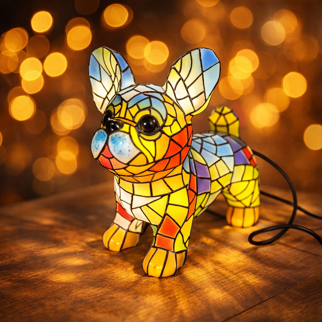 Table Lamp Stained Resin Dog Figurine Accent Light