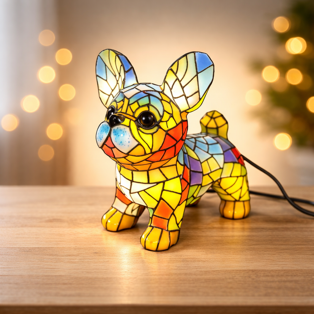 Table Lamp Stained Resin Dog Figurine Accent Light