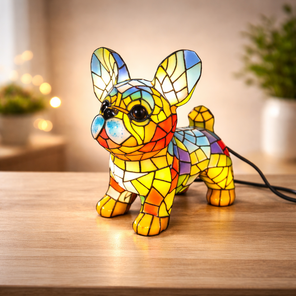 Table Lamp Stained Resin Dog Figurine Accent Light