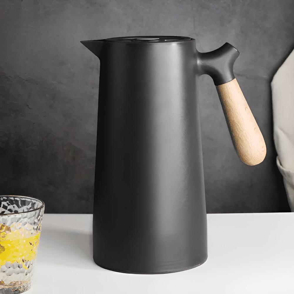 Thermal Carafe Insulated Coffee Pot Wooden Handle Server